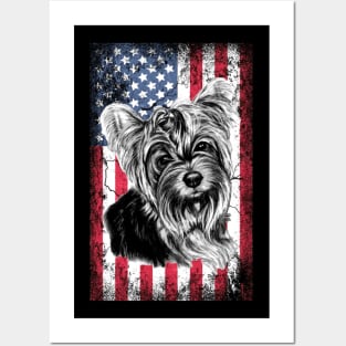 Patriotic Yorkie American Flag Posters and Art